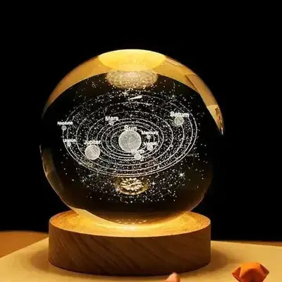 3d Galaxy Solar System Crystal Ball Night Light With Wooden Base